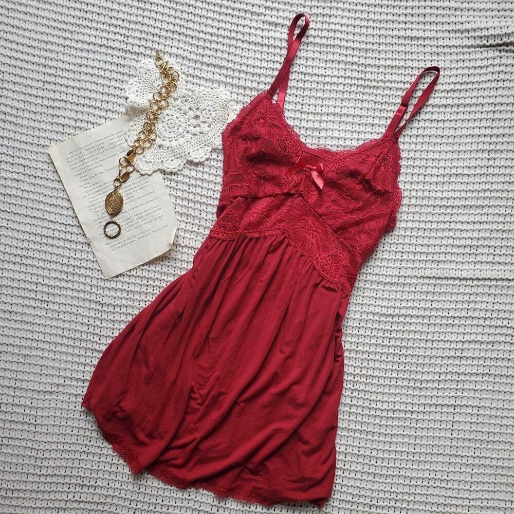 Beautiful dark red babydoll cami mini dress/slip excellent condition